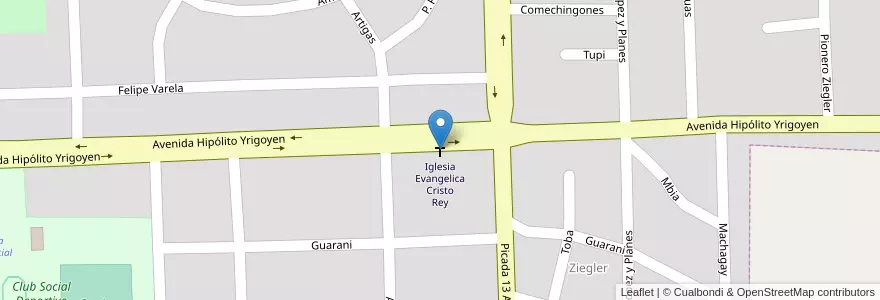 Mapa de ubicacion de Iglesia Evangelica Cristo Rey en アルゼンチン, ミシオネス州, Departamento Eldorado, Municipio De Eldorado, Eldorado.
