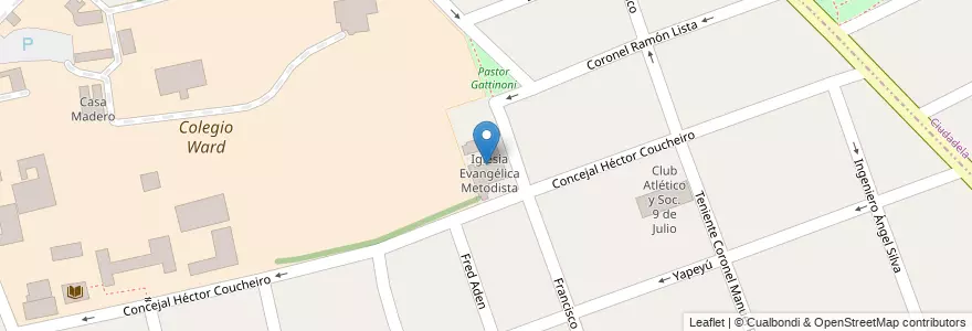 Mapa de ubicacion de Iglesia Evangélica Metodista en Arjantin, Buenos Aires, Partido De Morón, Villa Sarmiento.