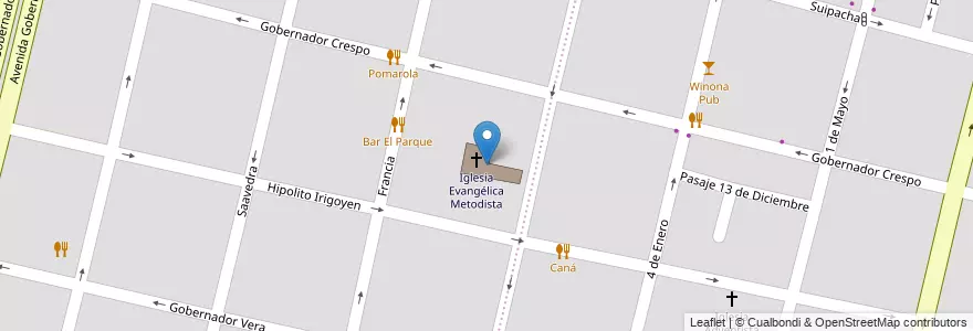 Mapa de ubicacion de Iglesia Evangélica Metodista en アルゼンチン, サンタフェ州, Departamento La Capital, Santa Fe Capital, Santa Fe.