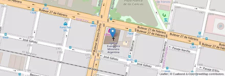 Mapa de ubicacion de Iglesia Evangelica Misionera Argentina en آرژانتین, سانتافه, Departamento Rosario, Municipio De Rosario, تسبیح.