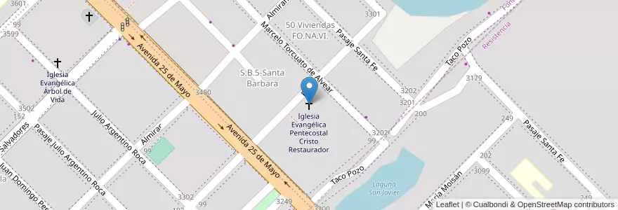 Mapa de ubicacion de Iglesia Evangélica Pentecostal Cristo Restaurador en الأرجنتين, Chaco, Departamento San Fernando, Municipio De Fontana, Fontana.