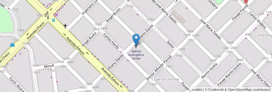 Mapa de ubicacion de Iglesia Evangélica Unida en Аргентина, Чако, Departamento San Fernando, Ресистенсия, Resistencia.