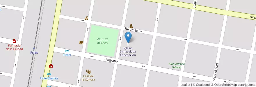 Mapa de ubicacion de Iglesia Inmaculada Concepción en Argentinië, Santiago Del Estero, Departamento Choya, Frías.