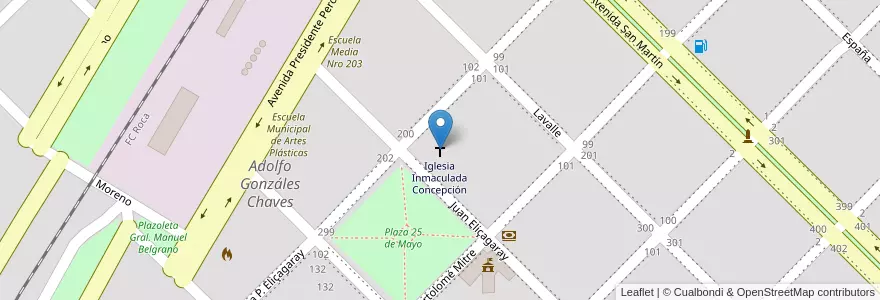 Mapa de ubicacion de Iglesia Inmaculada Concepción en الأرجنتين, بوينس آيرس, Partido De Adolfo Gonzales Chaves, Adolfo Gonzáles Chaves.