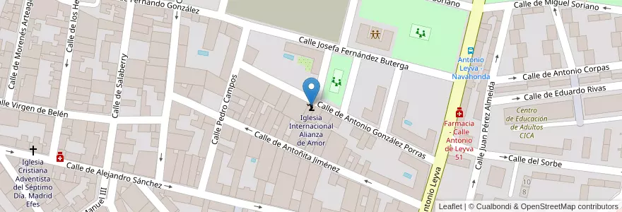 Mapa de ubicacion de Iglesia Internacional Alianza de Amor en 스페인, Comunidad De Madrid, Comunidad De Madrid, Área Metropolitana De Madrid Y Corredor Del Henares, 마드리드.