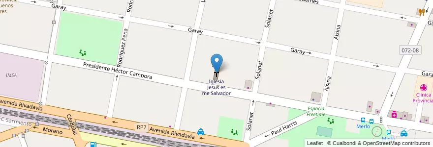 Mapa de ubicacion de Iglesia Jesus es me Salvador en Argentina, Provincia Di Buenos Aires, Partido De Merlo, Merlo.