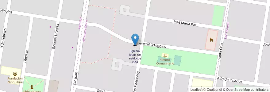 Mapa de ubicacion de Iglesia Jesús un estilo de vida en アルゼンチン, リオネグロ州, General Roca, Departamento General Roca, General Roca.