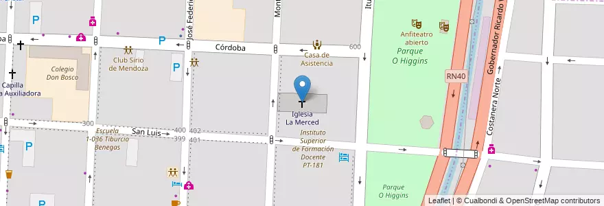 Mapa de ubicacion de Iglesia La Merced en Argentina, Cile, Mendoza, Departamento Capital, Ciudad De Mendoza, Sección 3ª Parque O'Higgins.