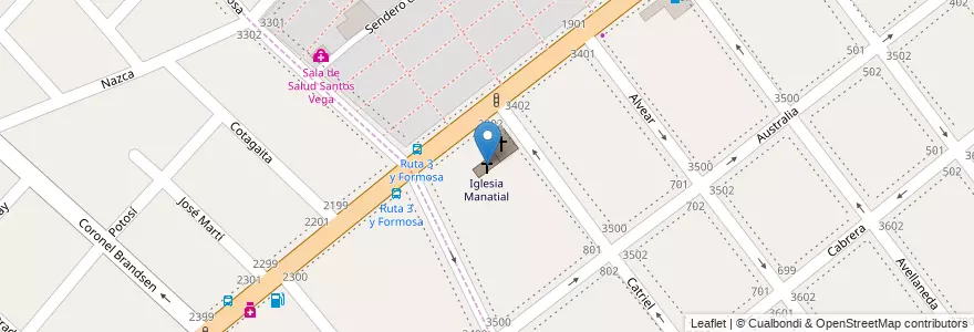 Mapa de ubicacion de Iglesia Manatial en Arjantin, Buenos Aires, Partido De La Matanza, Lomas Del Mirador.