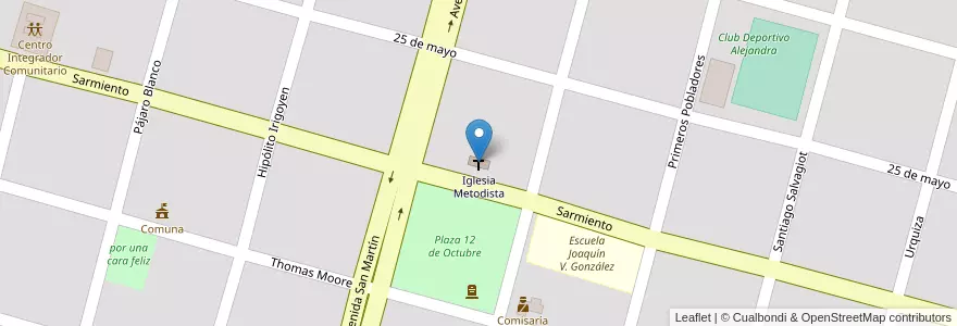 Mapa de ubicacion de Iglesia Metodista en Arjantin, Santa Fe, Departamento San Javier, Comuna De Alejandra.