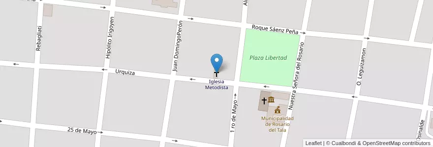 Mapa de ubicacion de Iglesia Metodista en アルゼンチン, エントレ・リオス州, Departamento Tala, Distrito Pueblo Segundo, Rosario Del Tala.