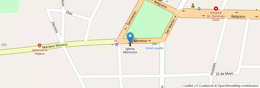 Mapa de ubicacion de Iglesia Mormona en الأرجنتين, تشيلي, Mendoza, Distrito Villa Tulumaya, Departamento Lavalle.