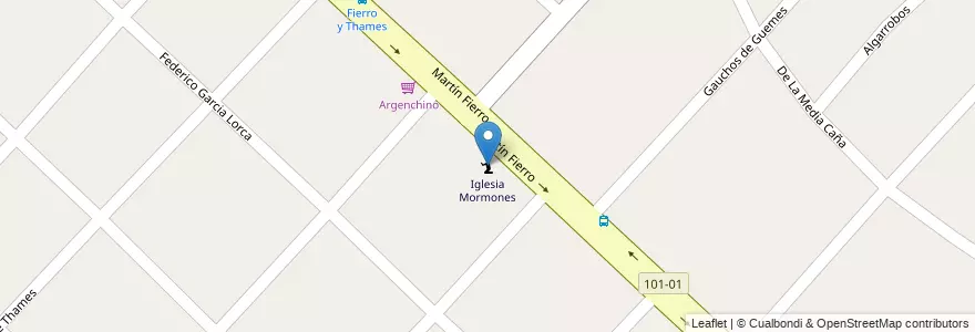 Mapa de ubicacion de Iglesia Mormones en 阿根廷, 布宜诺斯艾利斯省, Partido De Ituzaingó, Villa Udaondo.