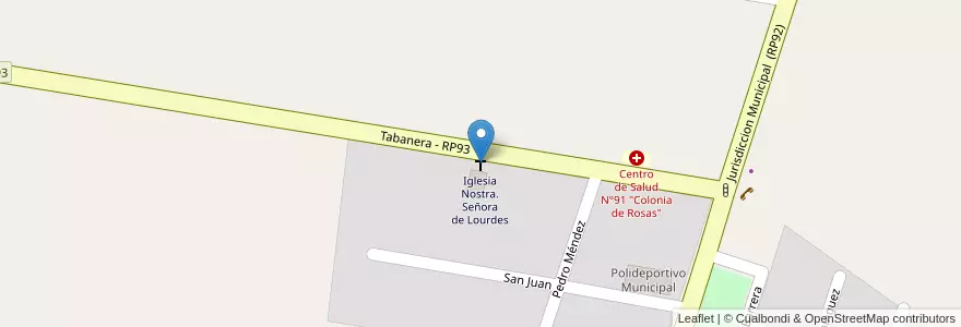 Mapa de ubicacion de Iglesia Nostra. Señora de Lourdes en Arjantin, Şili, Mendoza, Departamento Tunuyán, Distrito Colonia Las Rosas.
