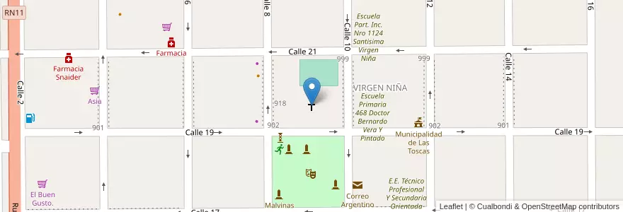 Mapa de ubicacion de Iglesia , Nuestra señora de la Asuncion en Arjantin, Santa Fe, Departamento General Obligado, Municipio De Las Toscas.