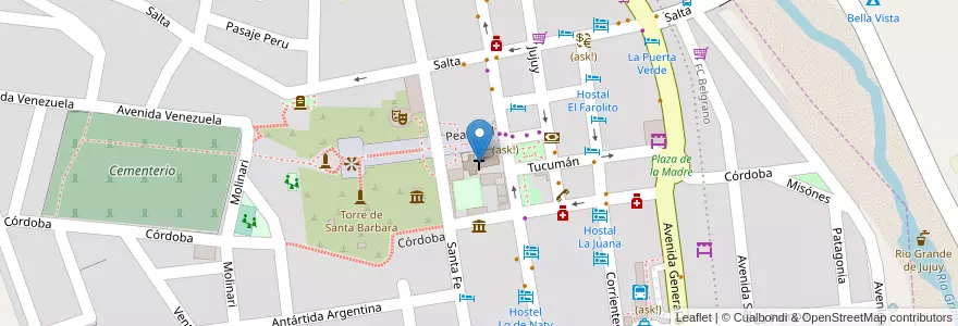 Mapa de ubicacion de Iglesia Nuestra Señora de la Candelaria en アルゼンチン, フフイ州, Departamento Humahuaca, Municipio De Humahuaca, Humahuaca.