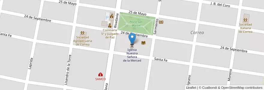 Mapa de ubicacion de Iglesia Nuestra Señora de la Merced en Argentinien, Santa Fe, Departamento Iriondo, Municipio De Correa, Correa.