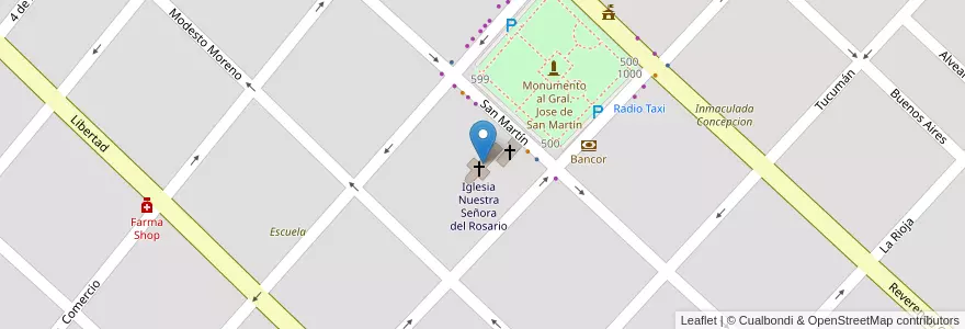 Mapa de ubicacion de Iglesia Nuestra Señora del Rosario en الأرجنتين, Córdoba, Departamento General San Martín, Pedanía Villa Nueva, Municipio De Villa Nueva, Villa Nueva.