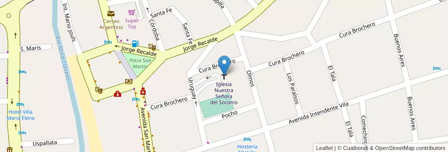 Mapa de ubicacion de Iglesia Nuestra Señora del Socorro en الأرجنتين, Córdoba, Departamento San Alberto, Pedanía Tránsito, Mina Clavero, Municipio De Mina Clavero.