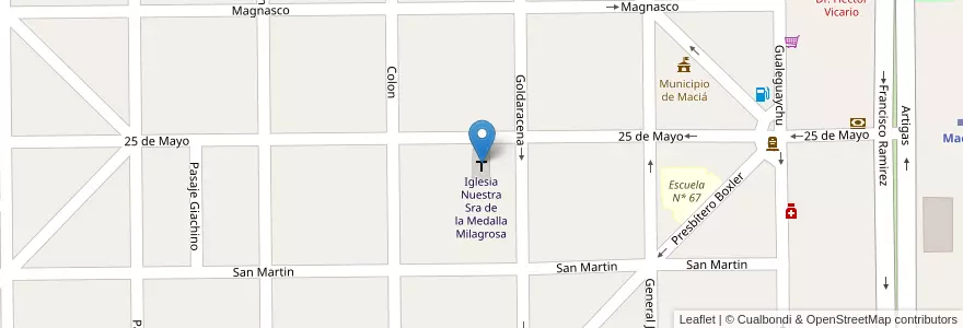 Mapa de ubicacion de Iglesia Nuestra Sra de la Medalla Milagrosa en 아르헨티나, 엔트레리오스주, Departamento Tala, Distrito Raíces Al Sur, Maciá.