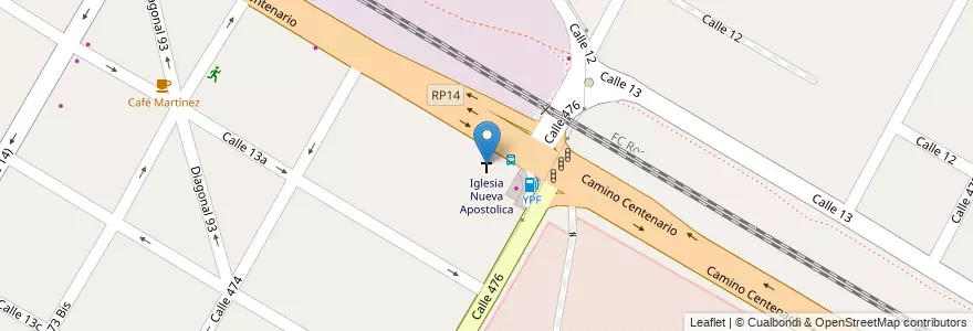 Mapa de ubicacion de Iglesia Nueva Apostolica, City Bell en الأرجنتين, بوينس آيرس, Partido De La Plata, City Bell.