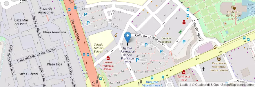 Mapa de ubicacion de Iglesia Parroquial de San Francisco Javier en スペイン, アラゴン州, サラゴサ, Zaragoza, サラゴサ.