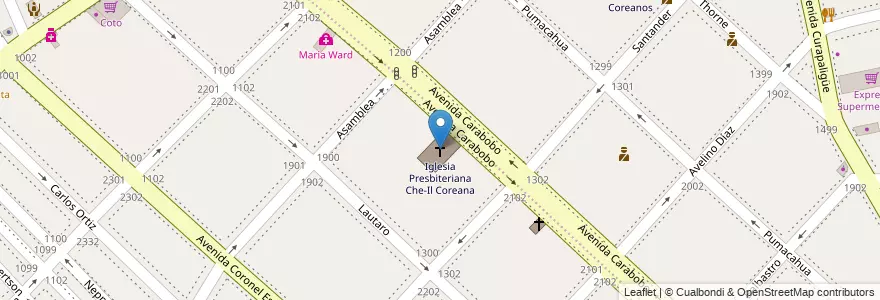 Mapa de ubicacion de Iglesia Presbiteriana Che-Il Coreana, Flores en アルゼンチン, Ciudad Autónoma De Buenos Aires, Comuna 7, ブエノスアイレス.
