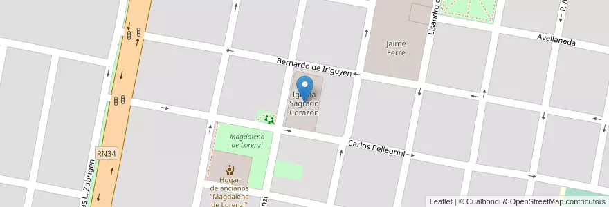 Mapa de ubicacion de Iglesia Sagrado Corazón en الأرجنتين, سانتا في, Departamento Castellanos, Municipio De Rafaela.