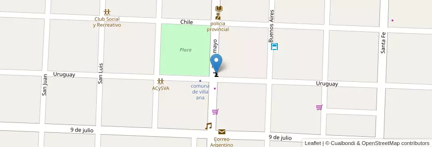 Mapa de ubicacion de iglesia Sagrado Corazon de Jesus en Arjantin, Santa Fe, Departamento General Obligado, Municipio De Villa Ana.