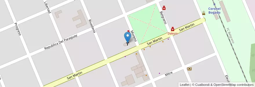 Mapa de ubicacion de Iglesia Sagrado Corazón de Jesús en Arjantin, Santa Fe, Departamento Rosario, Municipio De Coronel Bogado, Coronel Bogado.