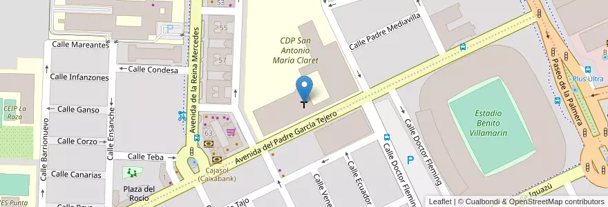 Mapa de ubicacion de Iglesia San Antonio M Claret en スペイン, アンダルシア州, Sevilla, セビリア.