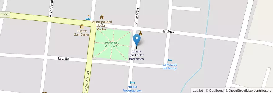 Mapa de ubicacion de Iglesia San Carlos Borromeo en 阿根廷, 智利, Mendoza, Departamento San Carlos, Distrito Villa De San Carlos.