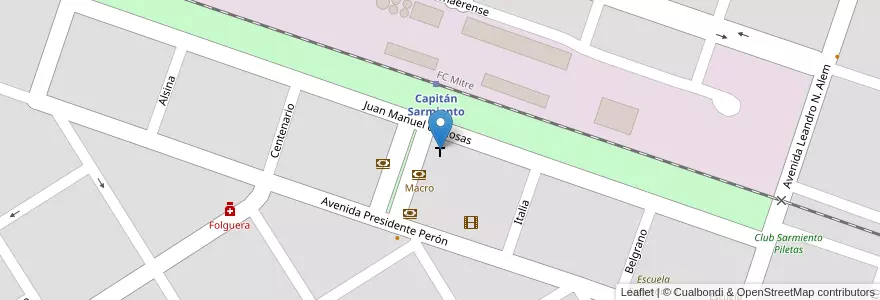 Mapa de ubicacion de Iglesia San carlos Borromeo en 아르헨티나, 부에노스아이레스주, Partido De Capitán Sarmiento, Capitán Sarmiento.