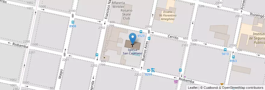 Mapa de ubicacion de Iglesia San Cayetano en Argentinien, Santa Fe, Departamento Rosario, Municipio De Rosario, Rosario.