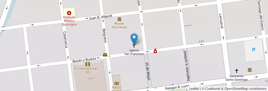 Mapa de ubicacion de Iglesia San Francisco en アルゼンチン, ラ・リオハ州, Departamento Capital, La Rioja.