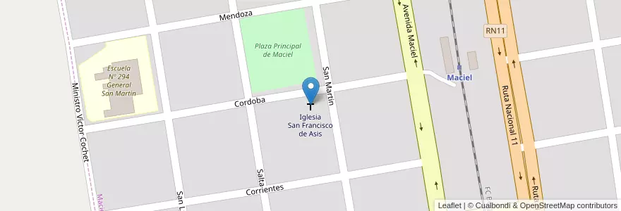 Mapa de ubicacion de Iglesia San Francisco de Asis en آرژانتین, سانتافه, Departamento San Jerónimo, Municipio De Maciel, Maciel.