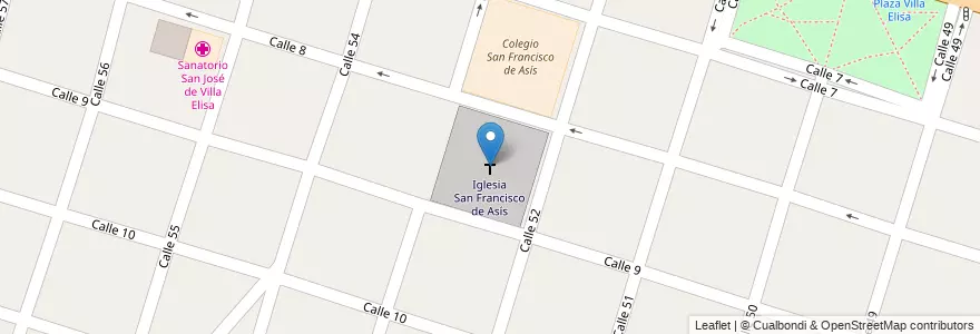 Mapa de ubicacion de Iglesia San Francisco de Asís, Villa Elisa en 阿根廷, 布宜诺斯艾利斯省, Partido De La Plata, Villa Elisa.