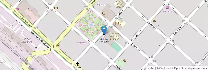 Mapa de ubicacion de Iglesia San José en Arjantin, Córdoba, Departamento Tercero Arriba, Pedanía Punta Del Agua, Municipio De Hernando, Hernando.