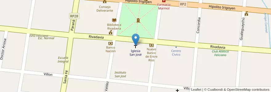 Mapa de ubicacion de Iglesia San José en アルゼンチン, エントレ・リオス州, Departamento Feliciano, Distrito Basualdo, San José De Feliciano.