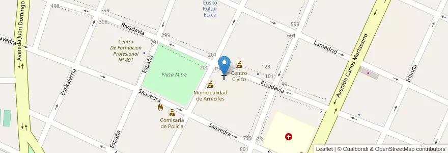 Mapa de ubicacion de Iglesia San José de los Arrecifes en 阿根廷, 布宜诺斯艾利斯省, Partido De Arrecifes.