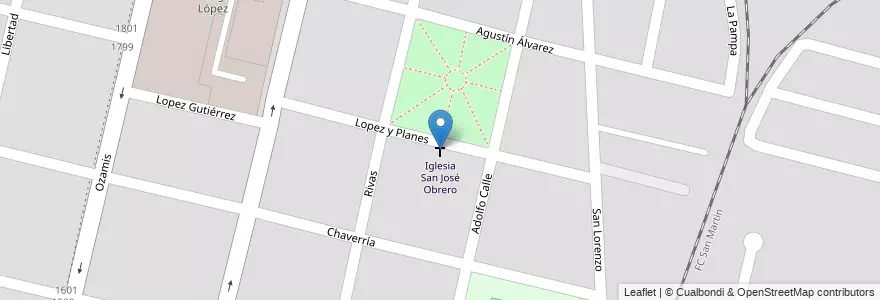 Mapa de ubicacion de Iglesia San José Obrero en 阿根廷, 智利, Mendoza, Departamento Maipú, Maipú, Distrito Gutiérrez.
