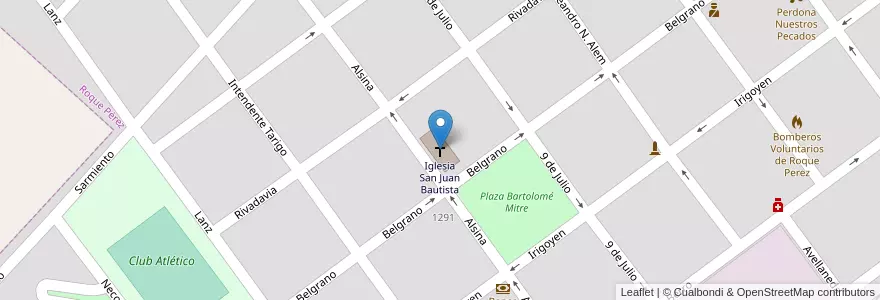 Mapa de ubicacion de Iglesia San Juan Bautista en Arjantin, Buenos Aires, Partido De Roque Pérez, Roque Pérez.
