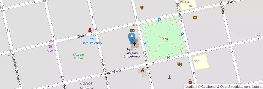 Mapa de ubicacion de Iglesia San Juan Crisóstomo en 阿根廷, 布宜诺斯艾利斯省, Partido De Carlos Tejedor, Carlos Tejedor, Carlos Tejedor.