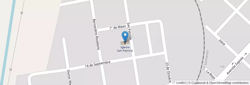 Mapa de ubicacion de Iglesia San Patricio en アルゼンチン, ブエノスアイレス州, Partido De Lobos, Cuartel Las Chacras.