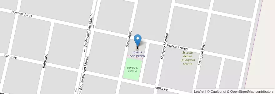 Mapa de ubicacion de Iglesia San Pedro en Аргентина, Кордова, Departamento Unión, Pedanía Litín, Municipio De Chilibroste, Chilibroste.