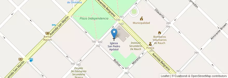 Mapa de ubicacion de Iglesia San Pedro Apóstol en Arjantin, Buenos Aires, Partido De Rauch.