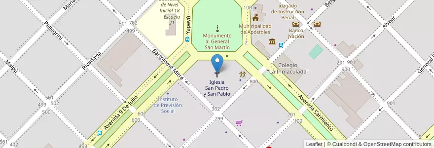 Mapa de ubicacion de Iglesia San Pedro y San Pablo en Argentinien, Misiones, Departamento Apóstoles, Municipio De Apóstoles, Apóstoles.