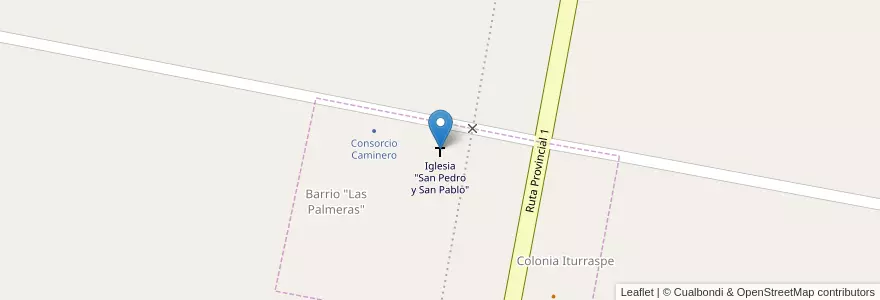 Mapa de ubicacion de Iglesia "San Pedro y San Pablo" en Arjantin, Córdoba, Departamento San Justo, Pedanía Libertad, Comuna De Colonia Iturraspe.