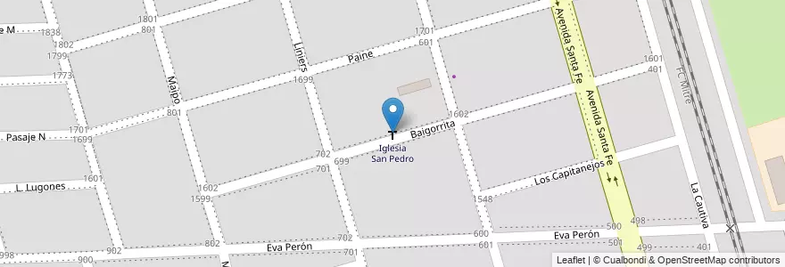 Mapa de ubicacion de Iglesia San Pedro en 阿根廷, Santa Fe, Departamento Rosario, Municipio De Granadero Baigorria, Granadero Baigorria.