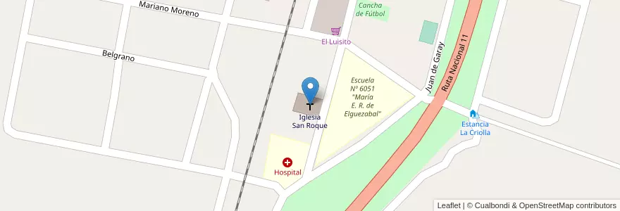 Mapa de ubicacion de Iglesia San Roque en Arjantin, Santa Fe, Departamento San Justo, Municipio De Vera Y Pintado.